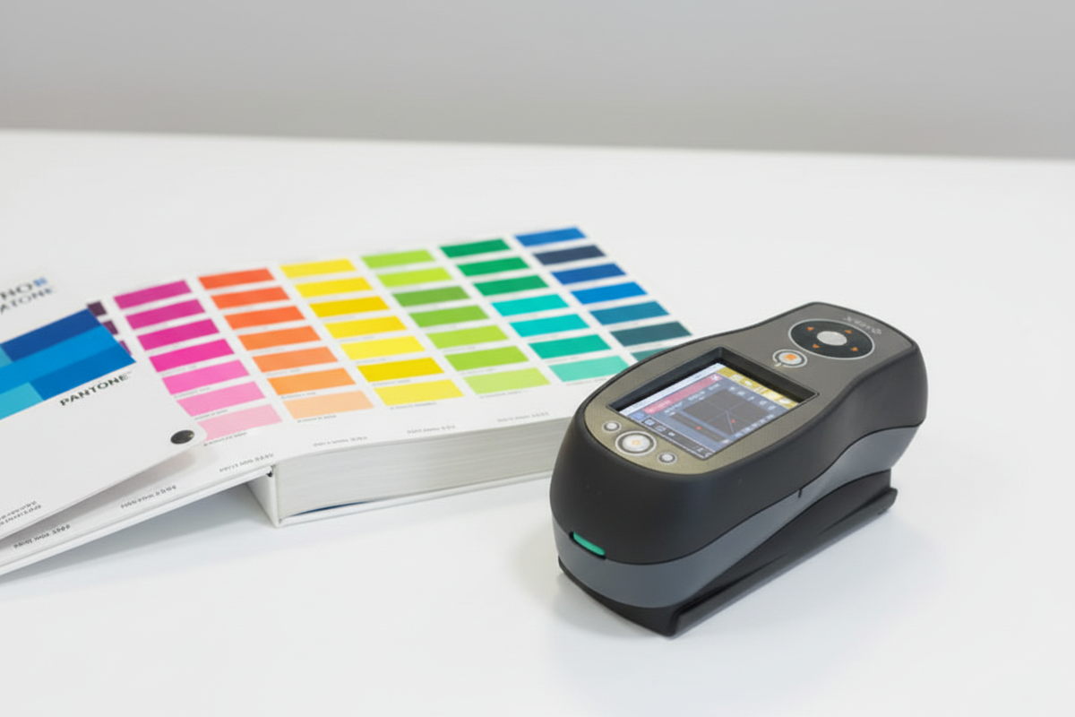 X-Rite spectrophotometer with Pantone swatches
