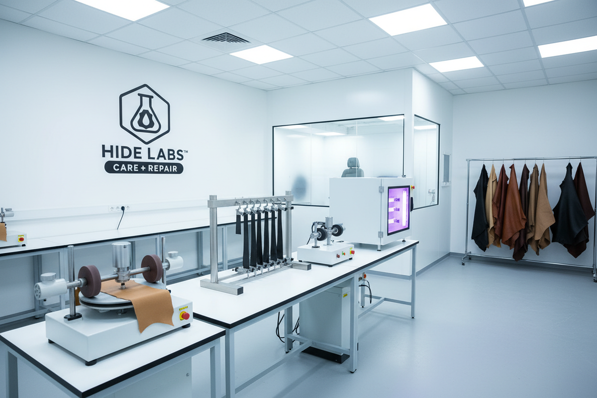 Leather testing lab with 3 machines and spray booth